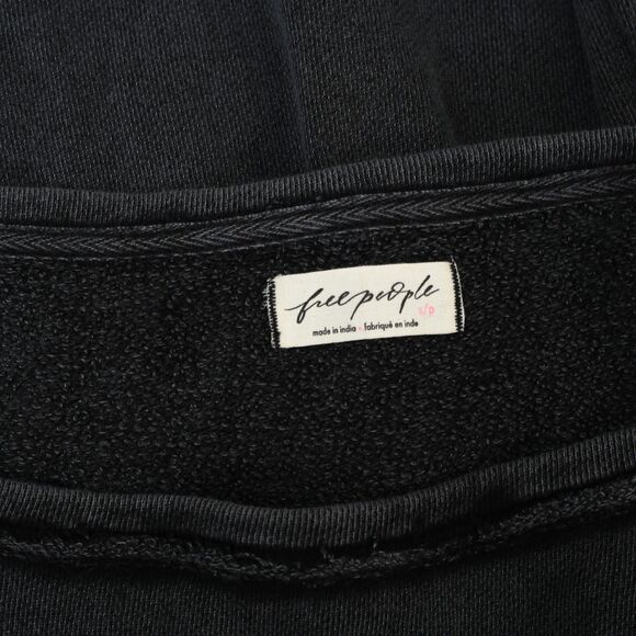 Free People Conrad Pullover Sweatshirt Top Off Shoulder Cotton Black S 283627 - Picture 8 of 8